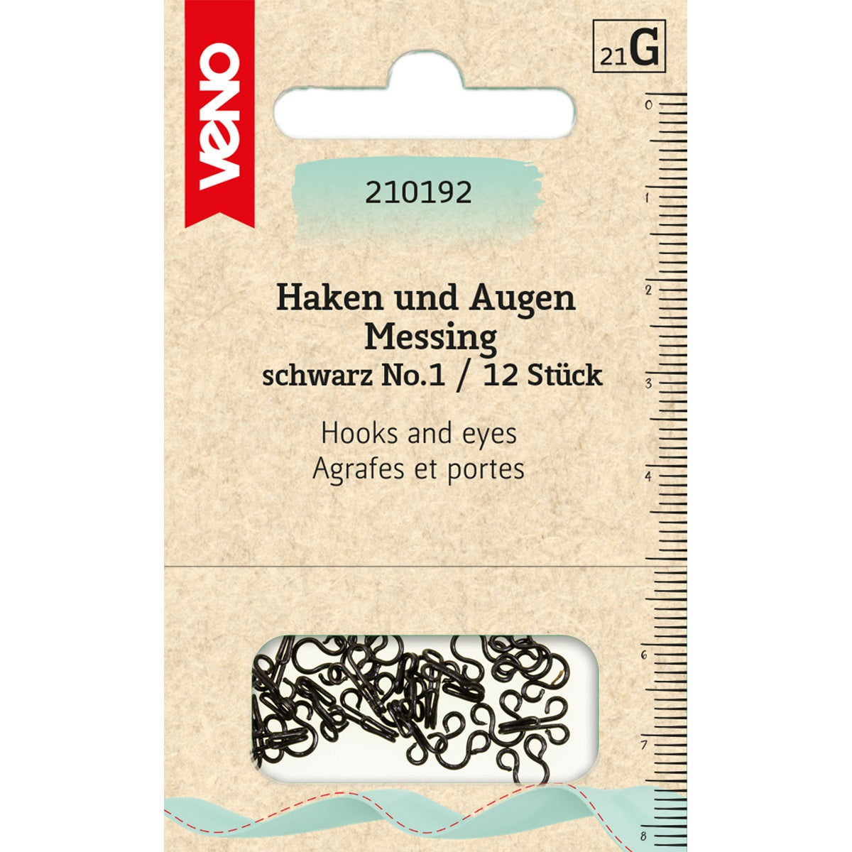 Schwarze Haken und Augen No. 1 von VENO – 24-teiliges Set für feine Verschlüsse an Kleidung